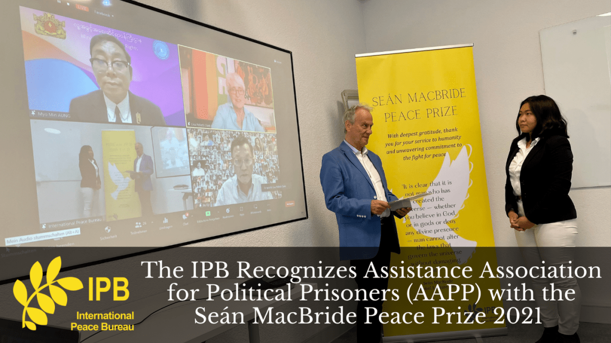 The IPB Recognizes Assistance Association for Political Prisoners (AAPP) with the Seán MacBride Peace Prize 2021